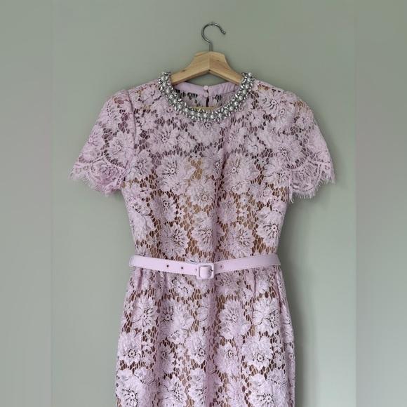 NEW Self-Portrait Fine Lace Pearl Midi Dress in Pink | UK 10 / US 6 - Picture 12 of 16